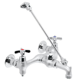 Service Faucet Commander Widespread Wall Mount with Top Brace 8 Inch Spread 2 Cross Rough Chrome