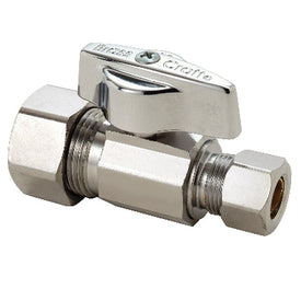 Straight Stop Valve 1/2 x 3/8 Inch Lead Free Brass Chrome Quarter Turn Compression