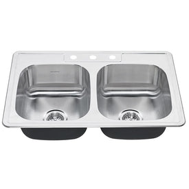 Colony 33" Equal Double Bowl Stainless Steel Drop-In Kitchen Sink with 3 Holes