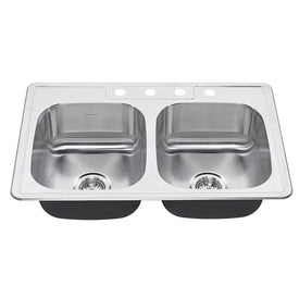 Colony 33" Equal Double Bowl Stainless Steel Drop-In Kitchen Sink with 4 Holes