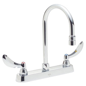 Commercial Two Handle Widespread Gooseneck Kitchen Faucet with Blade Handles