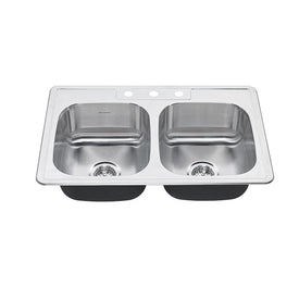 Colony 33" x 22" Double Bowl Stainless Steel Drop-In Kitchen Sink with Faucet