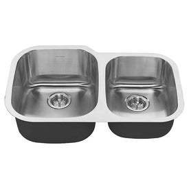 Portsmouth 31-1/2" Offset Double Bowl Stainless Steel Undermount Kitchen Sink with Drain