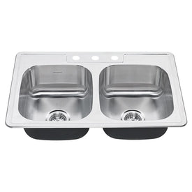 Colony 33" x 22" Double Bowl ADA Stainless Steel Drop-In Kitchen Sink with 3 Holes