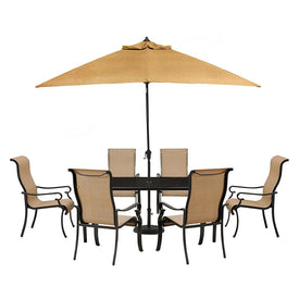 Brigantine Seven-Piece Outdoor Dining Set with Glass Top Table and 9' Umbrella