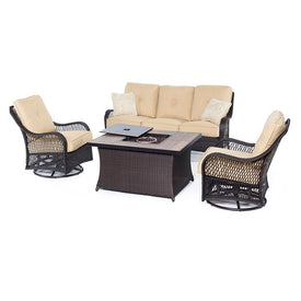 Orleans Four-Piece Woven Lounge Set with Fire Pit Table