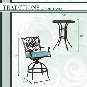 TRAD3PCSWBR-BLU Outdoor/Patio Furniture/Patio Dining Sets