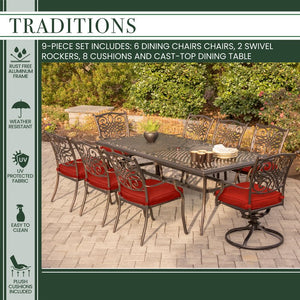 TRAD9PCSW2-RED Outdoor/Patio Furniture/Patio Dining Sets