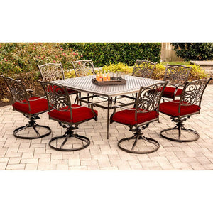 TRAD9PCSWSQ8-RED Outdoor/Patio Furniture/Patio Dining Sets