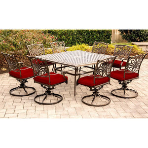 TRAD9PCSWSQ8-RED Outdoor/Patio Furniture/Patio Dining Sets