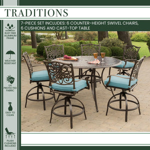 TRADDN7PCBR-BLU Outdoor/Patio Furniture/Patio Bar Furniture