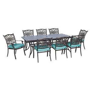 TRADDN9PC-BLU Outdoor/Patio Furniture/Patio Dining Sets