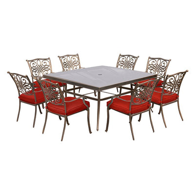 Product Image: TRADDN9PCSQG-RED Outdoor/Patio Furniture/Patio Dining Sets