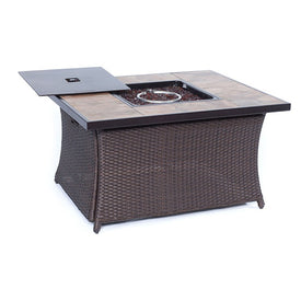 Woven 40,000 BTU Fire Pit Coffee Table with Porcelain Tile Top