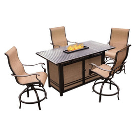Monaco Five-Piece High-Dining Bar Set with 30,000 BTU Fire Pit Bar Table