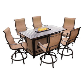 Monaco Seven-Piece High-Dining Bar Set with 30,000 BTU Fire Pit Bar Table