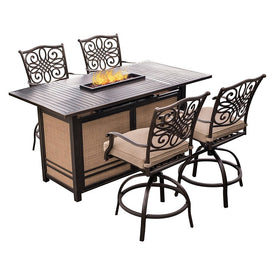 Traditions Five-Piece High-Dining Set with 30,000 BTU Fire Pit Bar Table