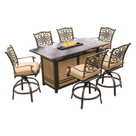 Traditions Seven-Piece High-Dining Bar Set with 30,000 BTU Fire Pit Bar Table