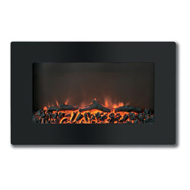 Electric Fireplace Callisto Wall Mount Black 30 Inch Includes Logs Flat Tempered Glass