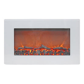 Electric Fireplace Callisto Wall Mount White 30 Inch Includes Logs Flat Tempered Glass