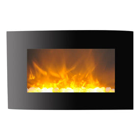 Electric Fireplace Callisto Curved Wall Mount Black 35 Inch Includes Crystals Curved Tempered Glass