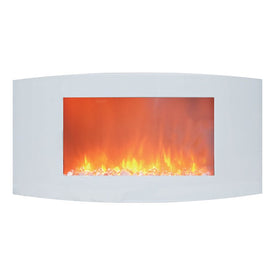 Electric Fireplace Callisto Curved Wall Mount White 35 Inch Includes Crystals Curved Tempered Glass