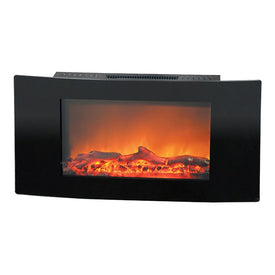Electric Fireplace Callisto Curved Wall Mount Black 35 Inch Includes Logs Curved Tempered Glass
