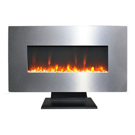 Electric Fireplace Freestanding/Wall Mount Stainless Steel 36 Inch Includes Crystals Glass 2 Settings