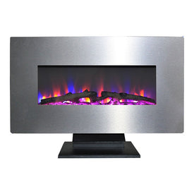 Electric Fireplace Freestanding/Wall Mount Stainless Steel 36 Inch Includes Logs Glass