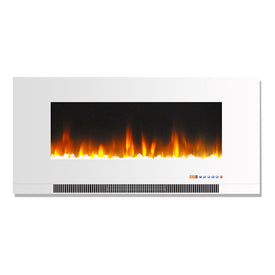 Electric Fireplace Freestanding/Wall Mount White 42 Inch Includes Crystals Glass