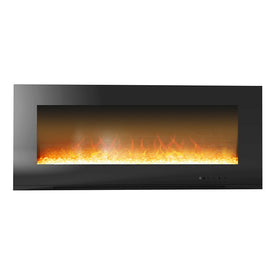 Electric Fireplace Metropolitan Wall Mount Black 56 Inch Includes Crystals Tempered Glass