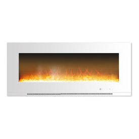 Electric Fireplace Metropolitan Wall Mount White 56 Inch Includes Crystals Tempered Glass