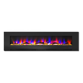 Electric Fireplace Wall Mount Black 78 Inch Includes Logs Glass 2 Settings
