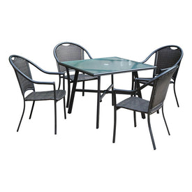 Bambray Five-Piece Commercial Patio Set with Glass-Top Dining Table