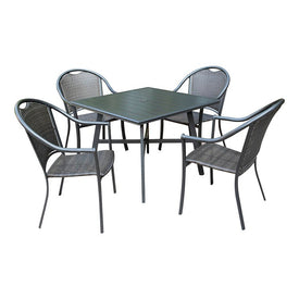 Bambray Five-Piece Commercial All-Weather Patio Set with Slat-Top Dining Table