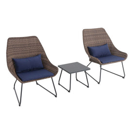Montauk Three-Piece Wicker Scoop Chat Set with Navy Cushions