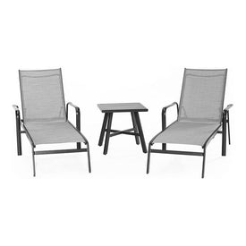Foxhill Three-Piece All-Weather Commercial Chaise Lounge Chair Set with Square Slat-Top Table