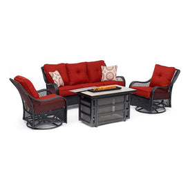 Orleans Four-Piece Woven Lounge Set with 30000 BTU Fire Pit Table