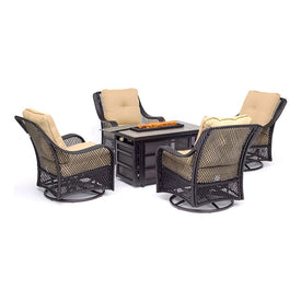 Orleans Five-Piece Fire Pit Chat Set with 30000 BTU Fire Pit Table/Woven Swivel Gliders