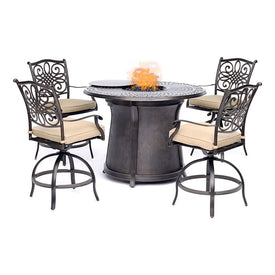 Traditions Five-Piece High-Dining Set with 40000 BTU Cast-top Fire Pit Table