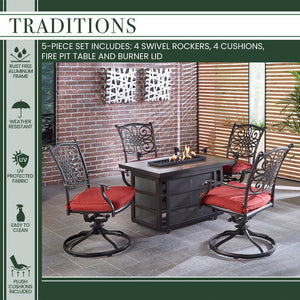 TRAD5PCRECSW4FP-RED Outdoor/Patio Furniture/Patio Conversation Sets