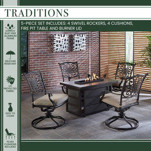 TRAD5PCRECSW4FP-TAN Outdoor/Patio Furniture/Patio Conversation Sets