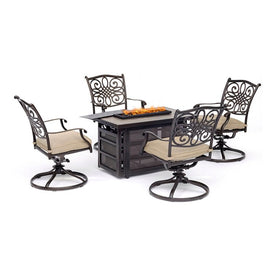Traditions Five-Piece Seating Set with 30000 BTU Fire Pit Table/Swivel Rockers