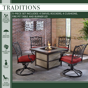 TRAD5PCSQSW4FP-RED Outdoor/Patio Furniture/Patio Conversation Sets