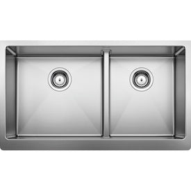 Quatrus R15 33" Double Bowl Stainless Steel Apron Front Kitchen Sink with Low Divide
