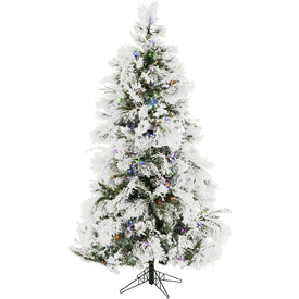6.5-Ft. Frosted Fir Snowy Artificial Christmas Tree with Multi-Color LED String Lights and Holiday Soundtrack
