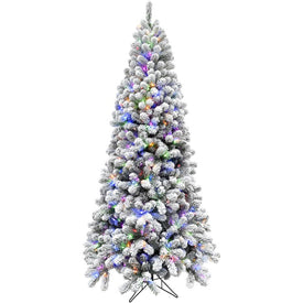 6.5-Ft. Flocked Alaskan Pine Christmas Tree with Multi-Color LED String Lights