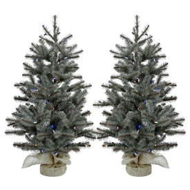 4-Ft. Heritage Pine Artificial Trees with Burlap Bases and Multi-Colored LED String Lights Set of 2