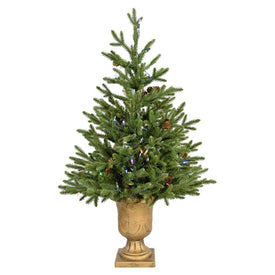 3-Ft. Noble Fir Artificial Tree with Metallic Urn Base and Battery-Operated Multi-Colored LED String Lights