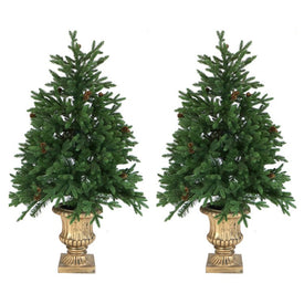 4-Ft. Noble Fir Artificial Trees with Metallic Urn Bases and Multi-Colored LED String Lights Set of 2